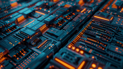Poster - A close up of a computer chip with orange lights