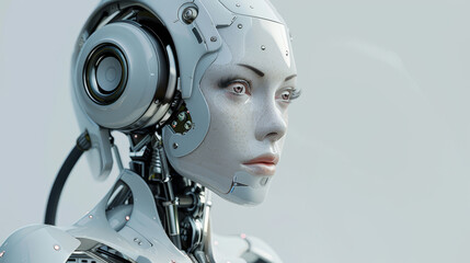 Poster - A woman with a robotic face and a pair of headphones on her head