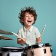 Boy playing drum percussion musician portrait