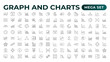 Growing bar graph icon set. Business graphs and charts icons. Statistics and analytics vector icon. Statistic and data, charts diagrams, money, down or up arrow.Outline icon collection.