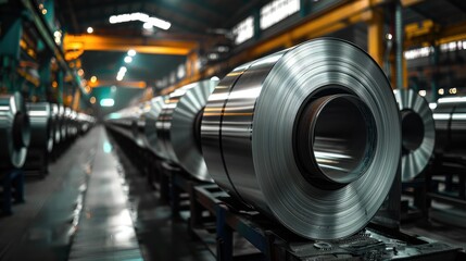 Poster - A several stainless steel coils in a factory. Generative AI.