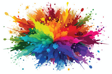 colorful rainbow holi paint color powder explosion vector, isolated wide white panorama background