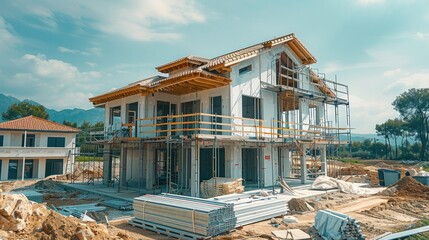 Poster - A construction building an house. Generative AI.