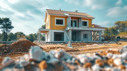 Poster - A construction building an house. Generative AI.