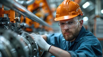 Aufkleber - Engineer adjusting machinery in factory. Generative AI.