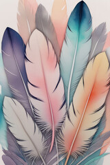 Wall Mural - Abstract feather background, feathers on a colorful background.