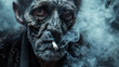 Elderly smoker: an illustration about the harms of smoking. 