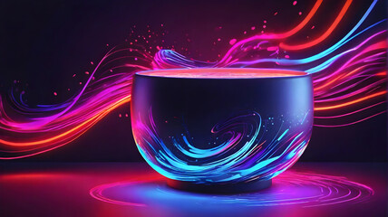 Modern digital wallpaper and abstract pot of neon lines