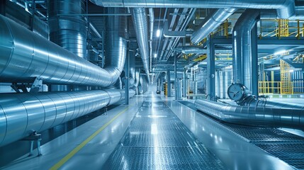 Poster - Modern insulation techniques, pipes, and systems transform an industrial facility. Generative AI.