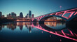Twilight Serenity: Urban Skyline and Illuminated Bridge
