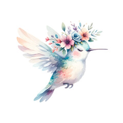 Wall Mural - Dreamlike Hummingbird with Flower Crown Illustration
