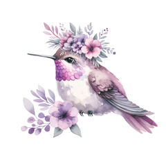 Wall Mural - Enchanted Hummingbird with Blooming Floral Crown
