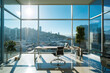 Sunny Modern Office Interior with Cityscape View