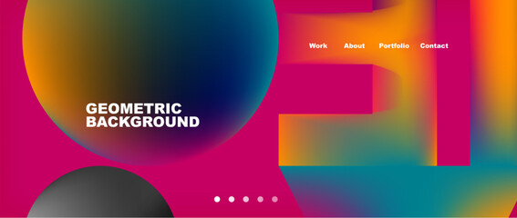 Poster - A vibrant geometric background with circles and squares in electric blue and magenta colors, inspired by automotive lighting. Perfect for multimedia brand display devices and electronic devices