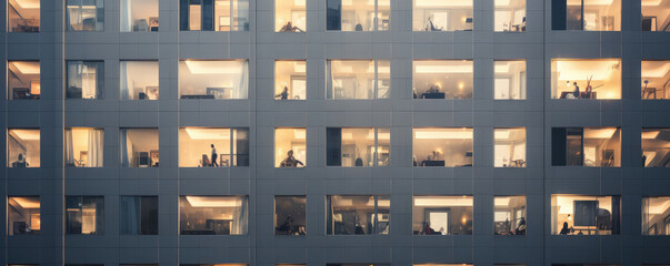 Wall Mural - Corporate Office Building Windows Illuminated at Dusk