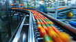 A conveyor belt with products moving at high speed, showcasing efficient production