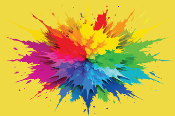 Wall Mural - Colorful rainbow holi paint color powder explosion vector, isolated wide yellow panorama background