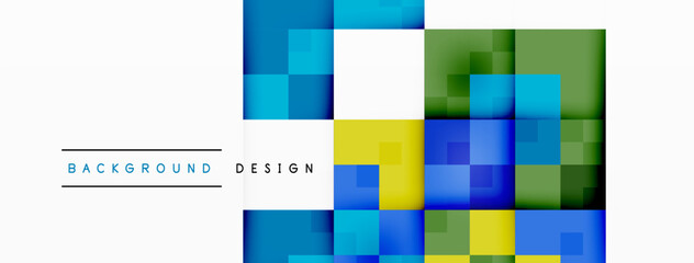 Fototapete - Colorfulness and symmetry are highlighted in this art piece featuring a pattern of rectangles in shades of azure, electric blue, yellow, and green on a white background