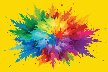 Wall Mural - Colorful rainbow holi paint color powder explosion vector, isolated wide yellow panorama background