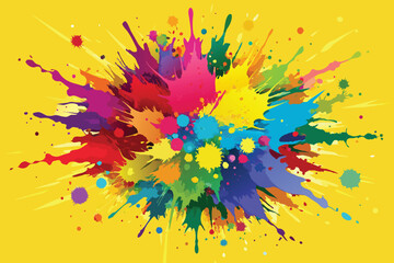 Wall Mural - Colorful rainbow holi paint color powder explosion vector, isolated wide yellow panorama background