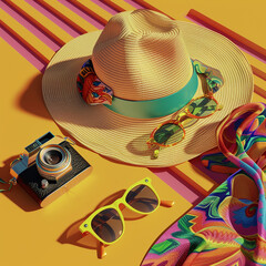 3d rendered photo of a close-up of summer essentials joy of summer playful composition summer vibe made with generative AI