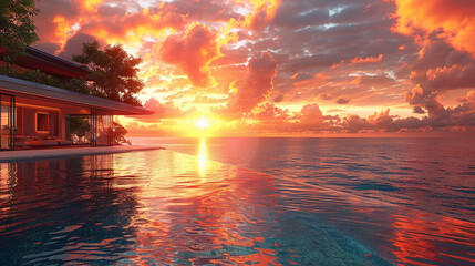 Wall Mural - sunset over the river