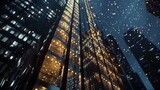 Fototapeta Miasto - A close-up of a high-rise building with intricate lighting design, creating a stunning visual display that adds elegance and allure to the cityscape.