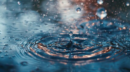 Poster - A close-up of raindrops splashing into a puddle, sending ripples across the water's surface in a mesmerizing display.
