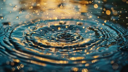 Poster - A close-up of raindrops splashing into a puddle, sending ripples across the water's surface in a mesmerizing display.
