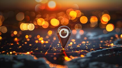 Wall Mural - navigational search engine optimization maps red marker on city lights background bokeh (generative 