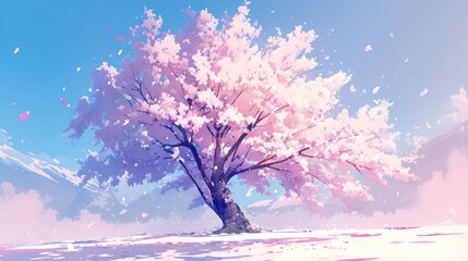 Wall Mural - background landscape tree Sakura pink