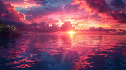 Wall Mural - sunset over the river