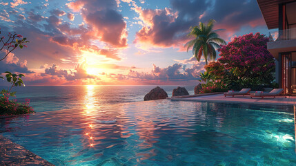 Wall Mural - tropical sunset with trees