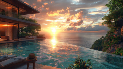 Wall Mural - pool at sunset