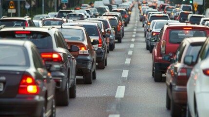 Aufkleber - A congested highway during rush hour, with cars bumper-to-bumper, illustrating the frustration of gridlock traffic