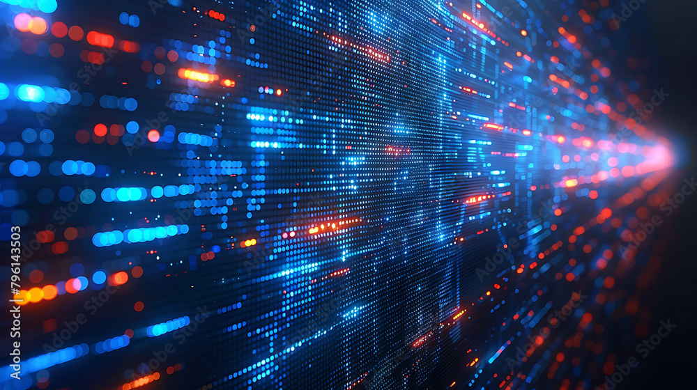 Abstract technology background with blue coding lines from one source black background