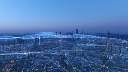 smart Connected city skyline. Futuristic network concept, city Technology