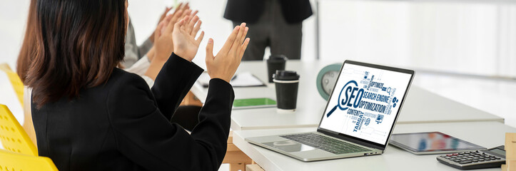 Poster - seo search engine optimization for modish e-commerce and online retail business showing on computer 