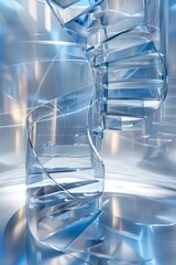 Poster - Abstract design of a glass spiral staircase with light filtering through, reflecting modern architecture