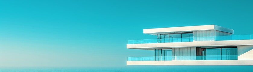 Poster - Abstract minimalist white structures contrast sharply with the blue sky's clean lines and sharp angles