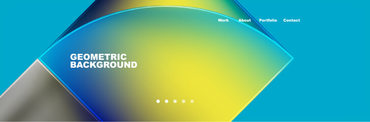 Aufkleber - A geometric background featuring a gradient of electric blue and liquid yellow, resembling the sky. The circles in macro photography form an astronomical object pattern with lens flare accents