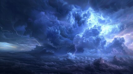 Poster - A dramatic thunderstorm brewing on the horizon, with dark clouds gathering and lightning flashing across the sky.