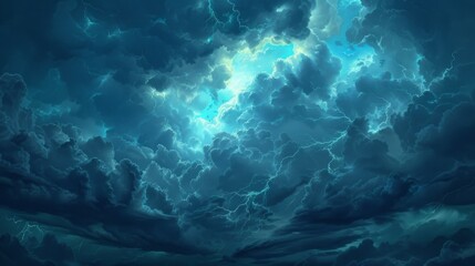 Poster - A dramatic thunderstorm brewing on the horizon, with dark clouds gathering and lightning flashing across the sky.