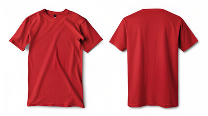 Red t shirt mock up, front and back view, isolated. Plain red shirt ,illustration of blank red men t shirt template, front and back design isolated on white background