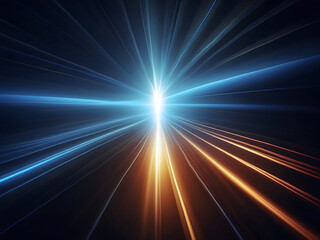 Poster - Vector Abstract, science, futuristic, energy technology concept. A digital image of light rays, stripes, lines with blue light, speed, and motion blur over a dark blue background design.
