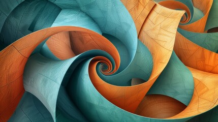 Poster - Ribbon-like forms twist through teal and coral shades in an abstract design, filling empty space