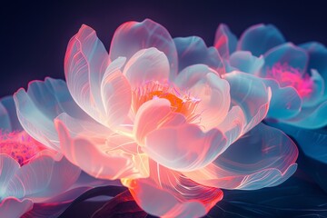 Poster - Vibrant neon blooms digitally depicted amidst a dark setting, abstract and enticing