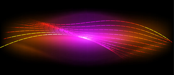 Poster - A captivating purple and orange wave illuminated against a dark background creating a stunning visual effect resembling gas and automotive lighting with hints of pink, violet, and magenta