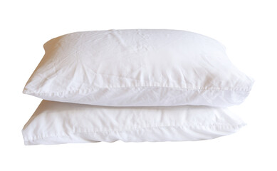 Wall Mural - Side view of two white pillows in stack after use in hotel or resort room isolated with clipping path in png file format