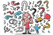 Cartoon cute doodles of a confused character scratching their head in puzzlement, surrounded by question marks, Generative AI